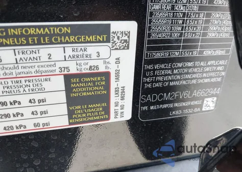 2020 Jaguar F-Pace S P380 Awd Automatic из США, поврежденный, VIN SADCM2FV6LA662944